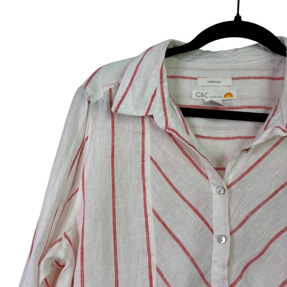 C&C California Women's 100% Linen Orange Striped Pull Over Tunic Top Size Large - Picture 4 of 11